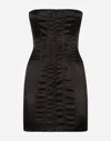 Dolce & Gabbana Short Strapless Satin Dress In Black