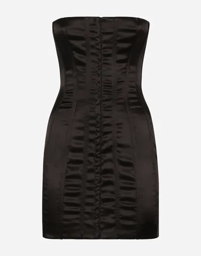 DOLCE & GABBANA SHORT STRAPLESS SATIN DRESS