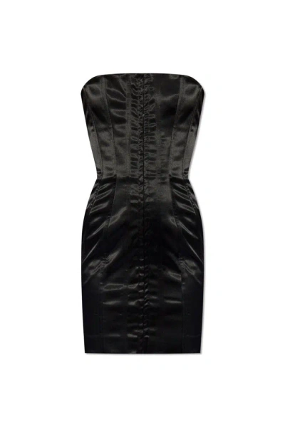 Dolce & Gabbana Short Strapless Satin Dress In Black