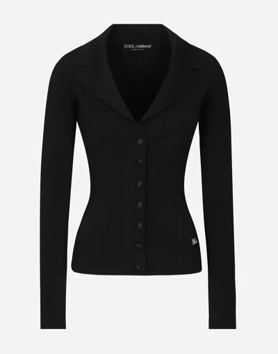 DOLCE & GABBANA SHORT STRETCH VISCOSE KNIT JACKET WITH DG LOGO