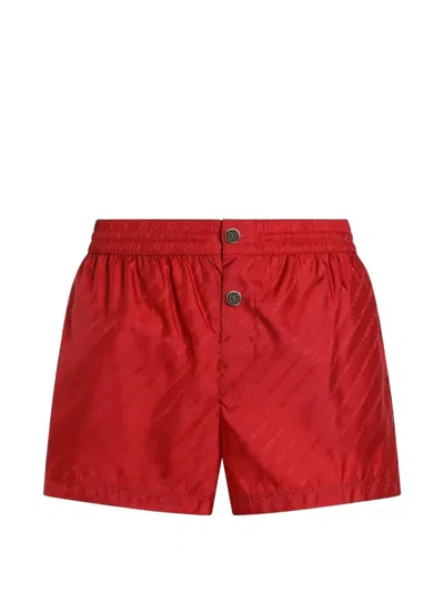 Dolce & Gabbana Short Swim Boxer Shorts With Logo Jacquard In Red