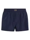 Dolce & Gabbana Short Swim Trunks With Logo Plaque In Blue