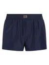 Dolce & Gabbana Short Swim Trunks With Logo Plaque In Blue