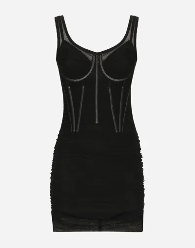 DOLCE & GABBANA SHORT TULLE DRESS WITH CORSET DETAILS