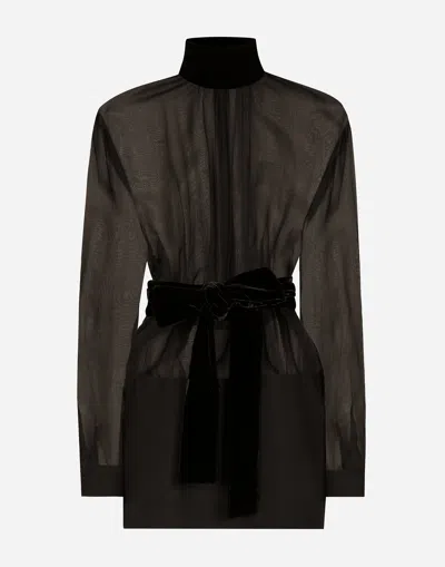 DOLCE & GABBANA SHORT WOOL CREPE AND ORGANZA DRESS
