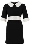 DOLCE & GABBANA SHORT WOOL CREPE DRESS WITH SATIN FINISHES AND PETER PAN COLLAR