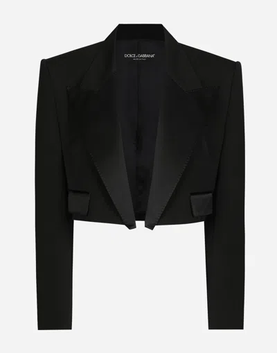 DOLCE & GABBANA SHORT WOOL GABARDINE TUXEDO JACKET