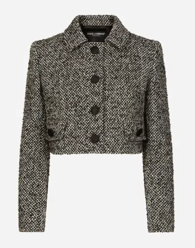 Dolce & Gabbana Short Wool Micro-tweed Jacket In Multicolor