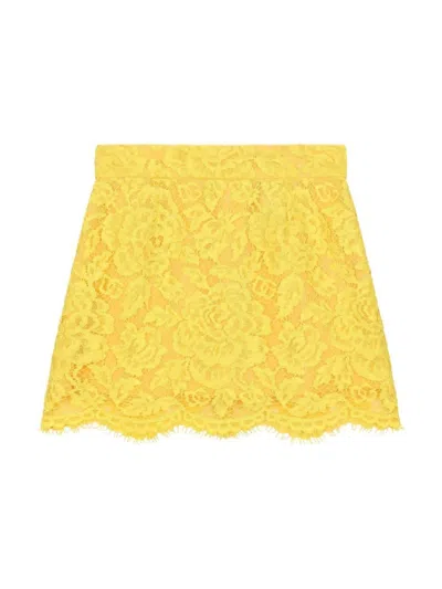 Dolce & Gabbana Kids' A-line Chantilly-lace Skirt In イエロー
