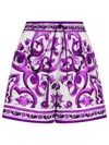 Dolce & Gabbana Majolica Floral Print Elasticized Waist Shorts In Purple