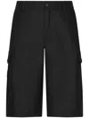 Dolce & Gabbana Black Bermuda Shorts With Pockets In Linen Man In Black