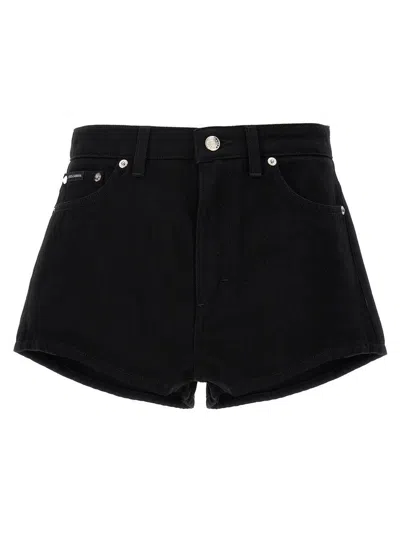 Dolce & Gabbana Logo-plaque Denim Shorts In Black