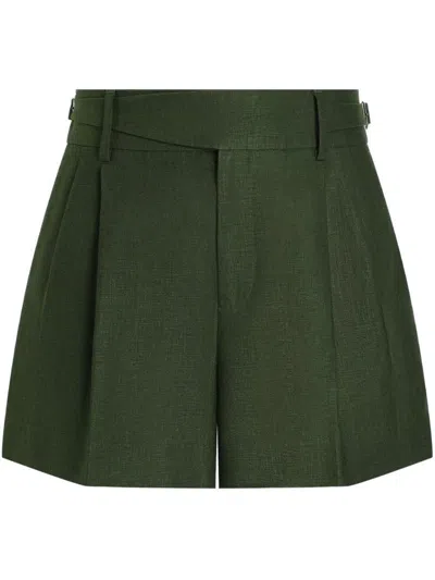 Dolce & Gabbana Green Linen Shorts With Pleats