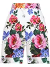 Dolce & Gabbana Multicolor Bermuda Shorts With All-over Floral Pattern Print In Cotton Woman In Weiss