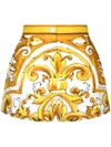 Dolce & Gabbana Yellow And White Short With Majolica Print In Cotton Woman In Yellow