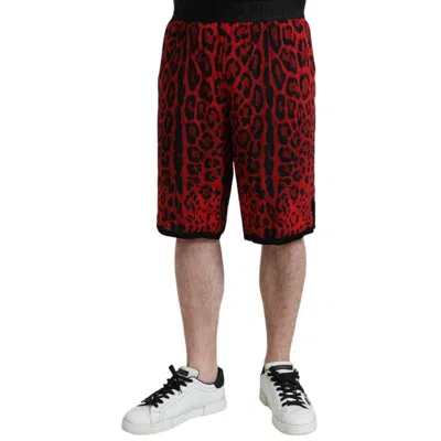Pre-owned Dolce & Gabbana Shorts Red Leopard Print Viscose Bermuda Men It50/w36/l 900usd