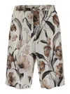 Dolce & Gabbana Beige Bermuda Short With Flower Print In Silk Twill In White