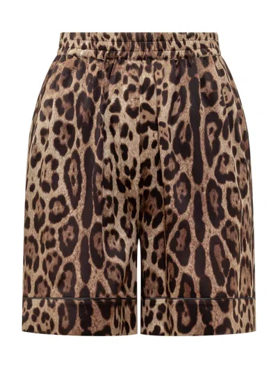 Dolce & Gabbana Shorts With Animal Pattern In Brown