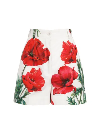 Dolce & Gabbana Shorts With Floral Print In White