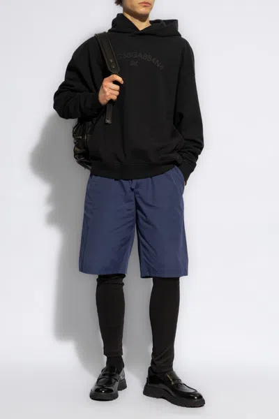 Dolce & Gabbana Cotton Jogging Shorts With Logo Tag In Blue