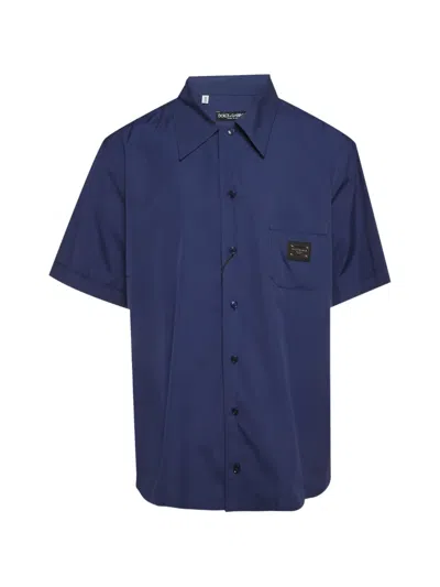 Pre-owned Dolce & Gabbana Short-sleeve Logo-plaque Shirt In Blue