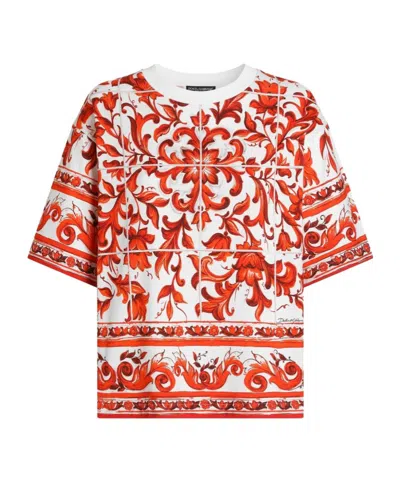 Dolce & Gabbana Majolica-print Jersey T-shirt In Brown