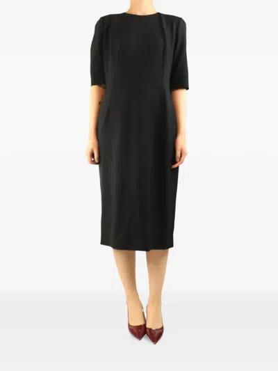 Pre-owned Dolce & Gabbana Short-sleeved Wool Midi Dress In Black