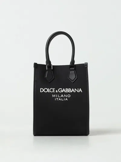 Dolce & Gabbana Small Nylon Bag With Rubberized Logo In Black