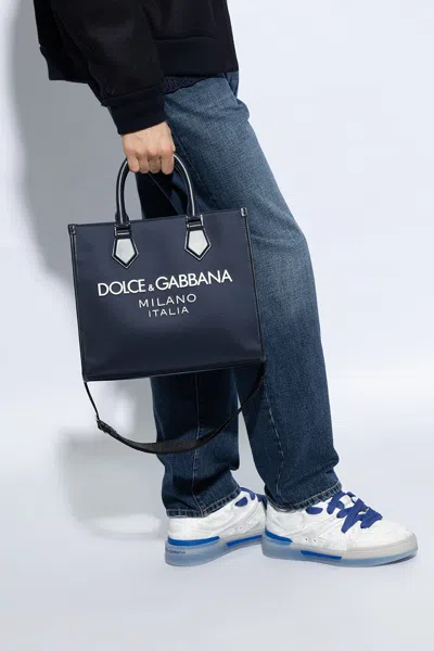 Dolce & Gabbana Shoulder Bag With Logo In Navy Blue