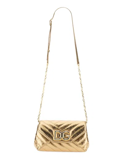 Dolce & Gabbana Shoulder Bag With Logo In Golden