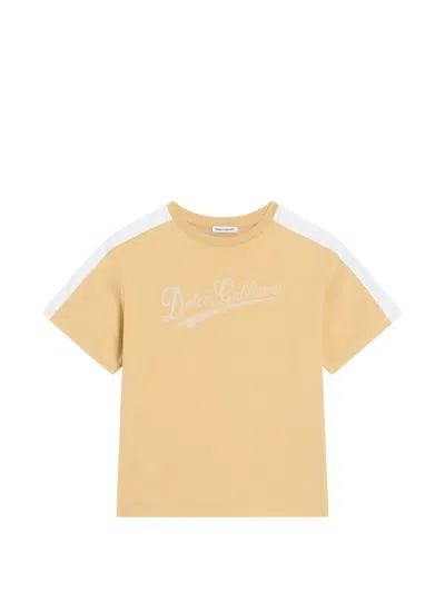 Dolce & Gabbana Kids' Shoulder Stripe T-shirt In Yellow