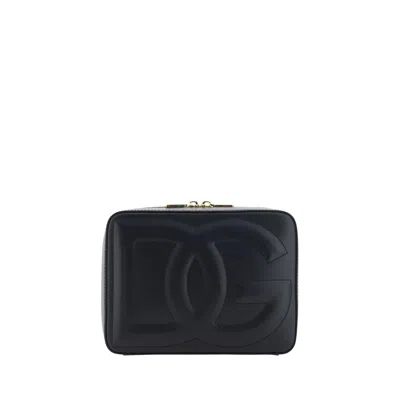 Dolce & Gabbana Grosse Kameratasche Aus Leder Mit Logo In Black