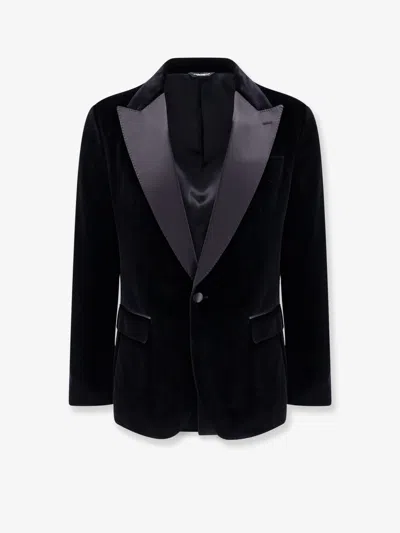 Dolce & Gabbana Black Single-breasted Jacket With Peak Revers In Velvet