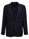 Dolce & Gabbana Men Black Stretch Wool Sicilia Tuxedo Blazer In Blue