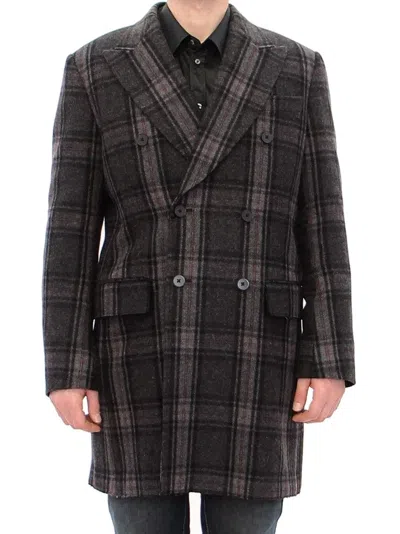 Dolce & Gabbana Sicilia Checkered Wool Blend Coat In Gray