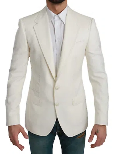 Pre-owned Dolce & Gabbana Elegant Slim Fit Virgin Wool Blazer In Sicilia Cream