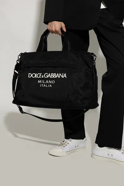 Dolce & Gabbana Nylon Holdall With Rubberized Logo In Black