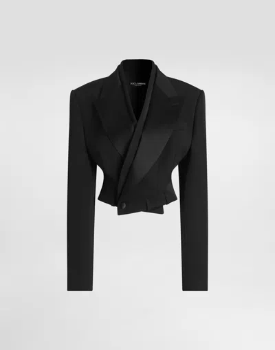 Dolce & Gabbana Sicilia Double-breasted Jacket In Wool Gabardine In Black
