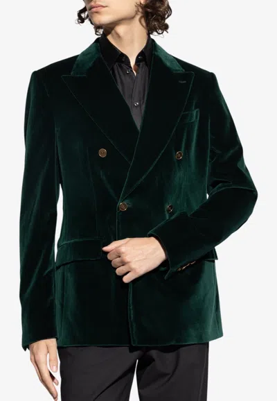 Dolce & Gabbana Sicilia Double-breasted Velvet Jacket In Green