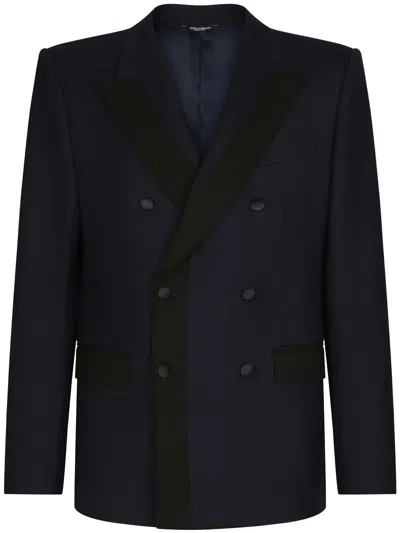 Dolce & Gabbana Double-breasted Wool Blazer In Blue