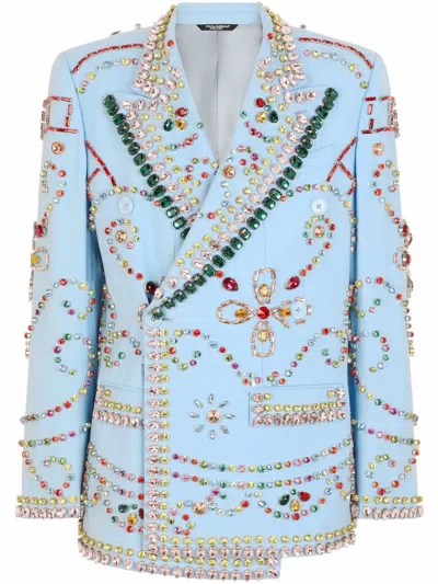 Dolce & Gabbana Gemstone-embellished Double-breasted Blazer In Blue