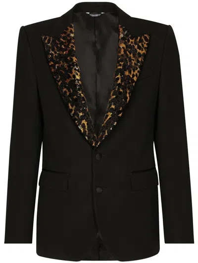 Dolce & Gabbana Leopard-print Lapels Single-breasted Blazer In Black