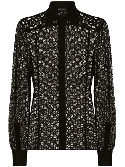 Dolce & Gabbana Lace Long-sleeved Shirt In Black