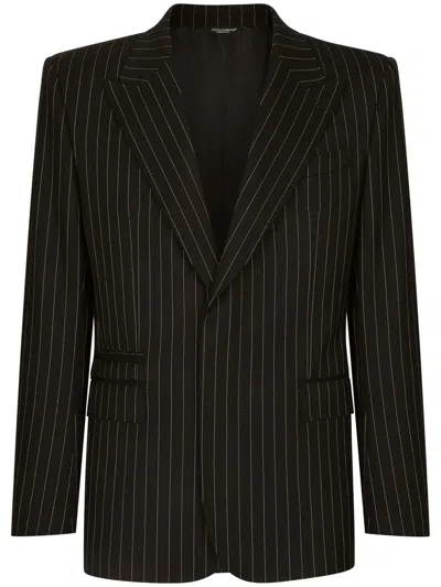 Dolce & Gabbana Striped Single-breasted Blazer In Black