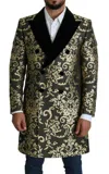 Dolce & Gabbana Black Gold Jacquard Long Coat Sicilia Jacket In Gold