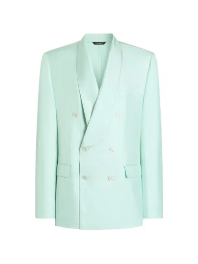 Dolce & Gabbana Sicilia Light Double-breasted Jacket In Silk Twill In Blue