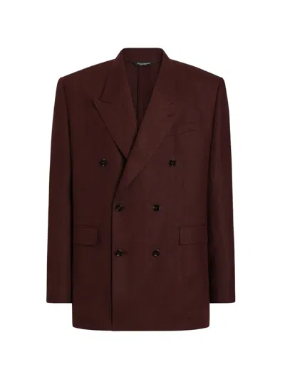 Dolce & Gabbana Sicilia Light Double-breasted Linen Canvas Jacket In Burgundy