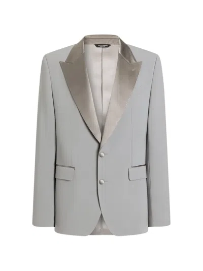 Dolce & Gabbana Sicilia Light Single-breasted Micro-rib Tuxedo Jacket In Gray