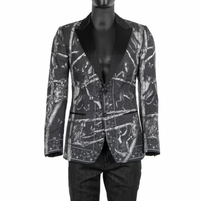 Pre-owned Dolce & Gabbana Sicilia Monkey Monkeys Print Silk Blazer Jacket Gray Xs S 07584
