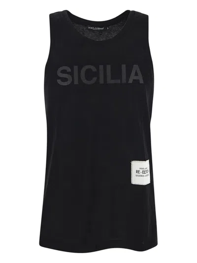 Dolce & Gabbana Sicilia Print Tank Top In Black